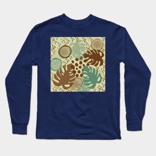 Monstera Plant Leaves Abstract Brown Tan Sage Green Long Sleeve T-Shirt